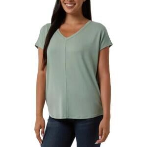 32 Degrees Cool Women’s Soft Luxe Short Sleeve V-Neck Top, Green, M